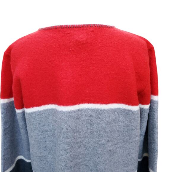 Vintage Pendleton Red Gray Wide Stripe Merino Wool Sweater Whipstitch V-neck M - Picture 9 of 13